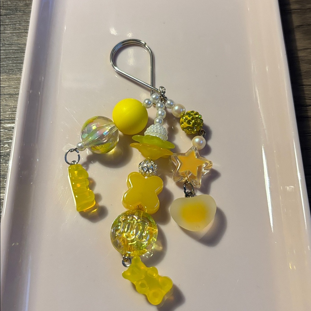 Yellow Beaded Charm Keychain